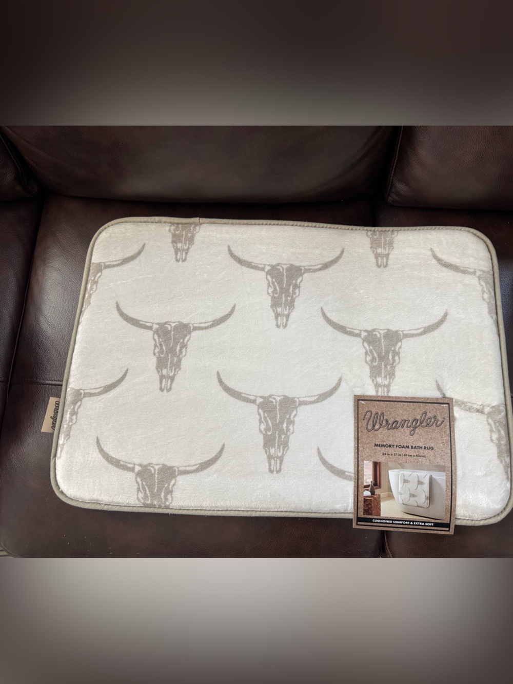 Wrangler Cream and Tan Longhorn Memory Foam Bath Rug
